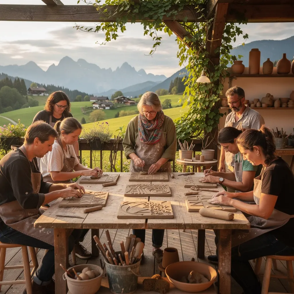 Ein detaillierter Blick auf verschiedene, glasierten Tontöpfen, die die Vielfalt der Keramikkunst zeigen.