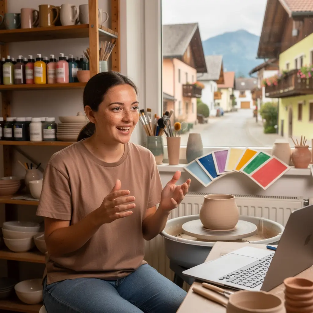 Eine Gruppe von Schülern, die an einem Online-Kurs für Handaufbau und Glasurtechniken teilnimmt.