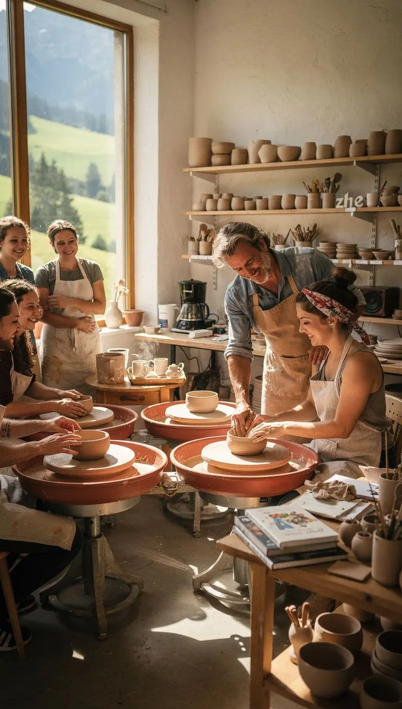 Ein Töpfer bei der Arbeit am Drehteller, während er eine kunstvolle Schale aus Ton formt.