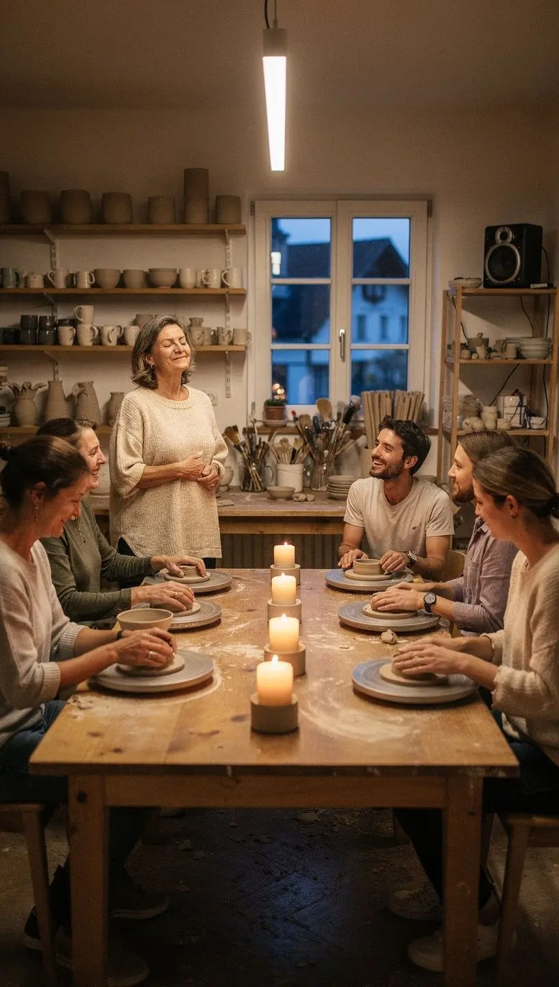 Farbenfrohe Glasuren, die auf frisch getöpferte Keramiken aufgetragen werden.