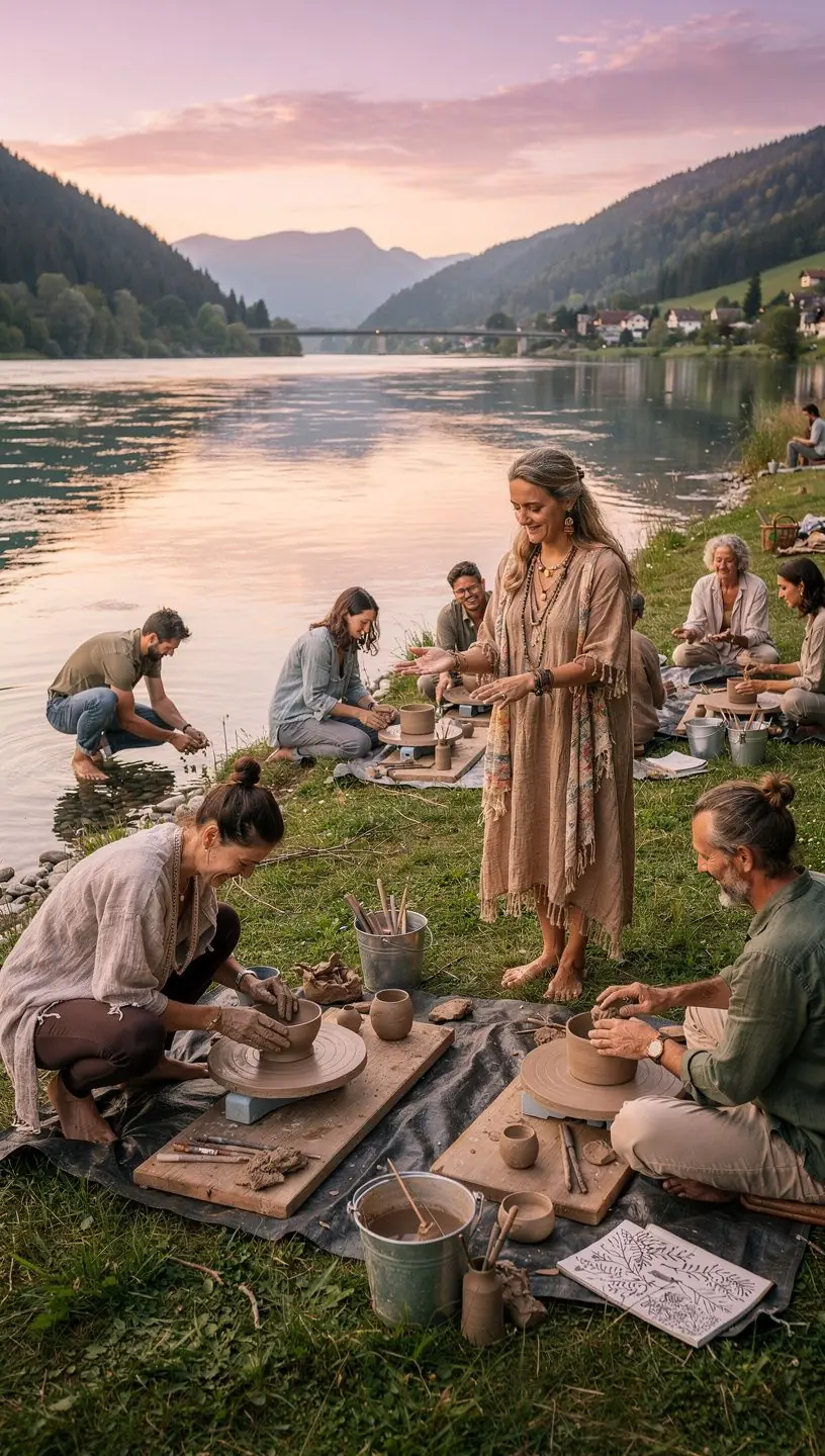 Farbenfrohe Glasuren, die auf frisch getöpferte Keramiken aufgetragen werden.
